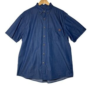 Mens Solaris Denim Button Down Shirt Blue Short Sleeve‎ Casual Size Large